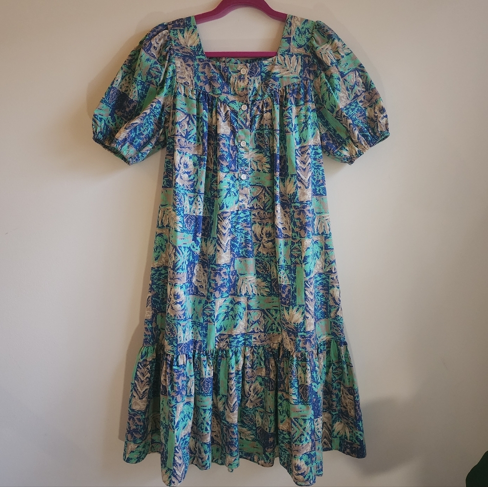 Vintage 80s 90s Made in Hawaii Muumuu House Tiki or Lounge Wear Dress Plus XL